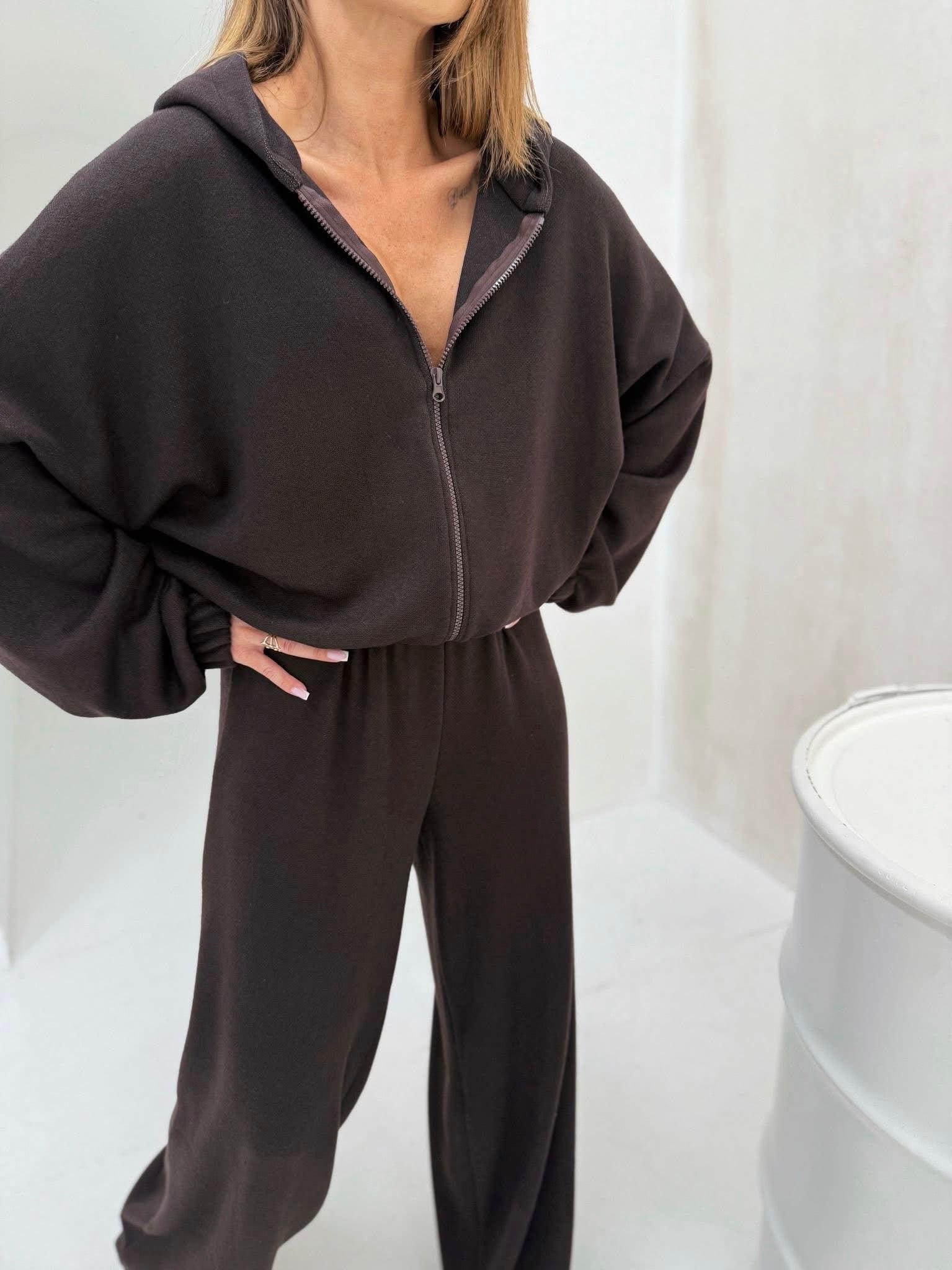 Komplet Agatha wełna- brąz