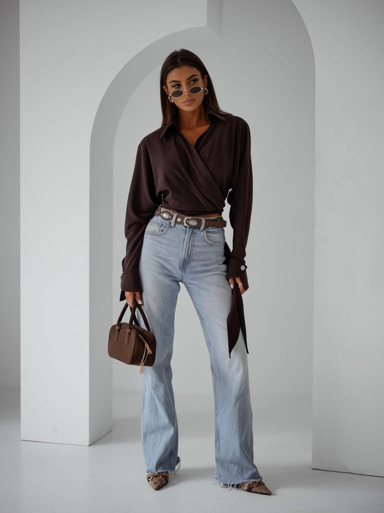 Elegancka koszula damska brązowa