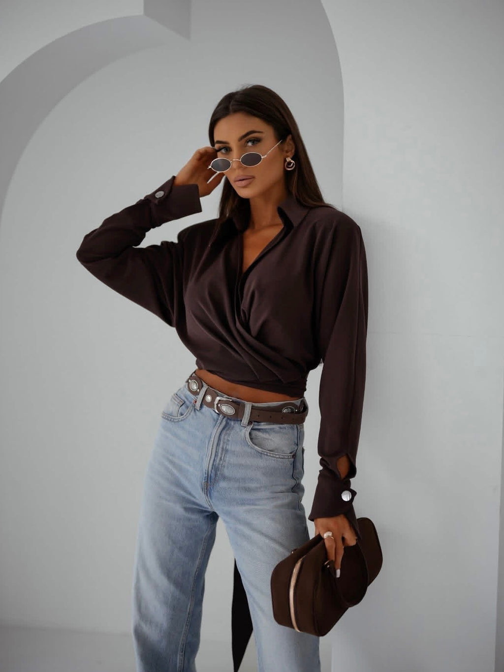 Elegancka koszula damska brązowa